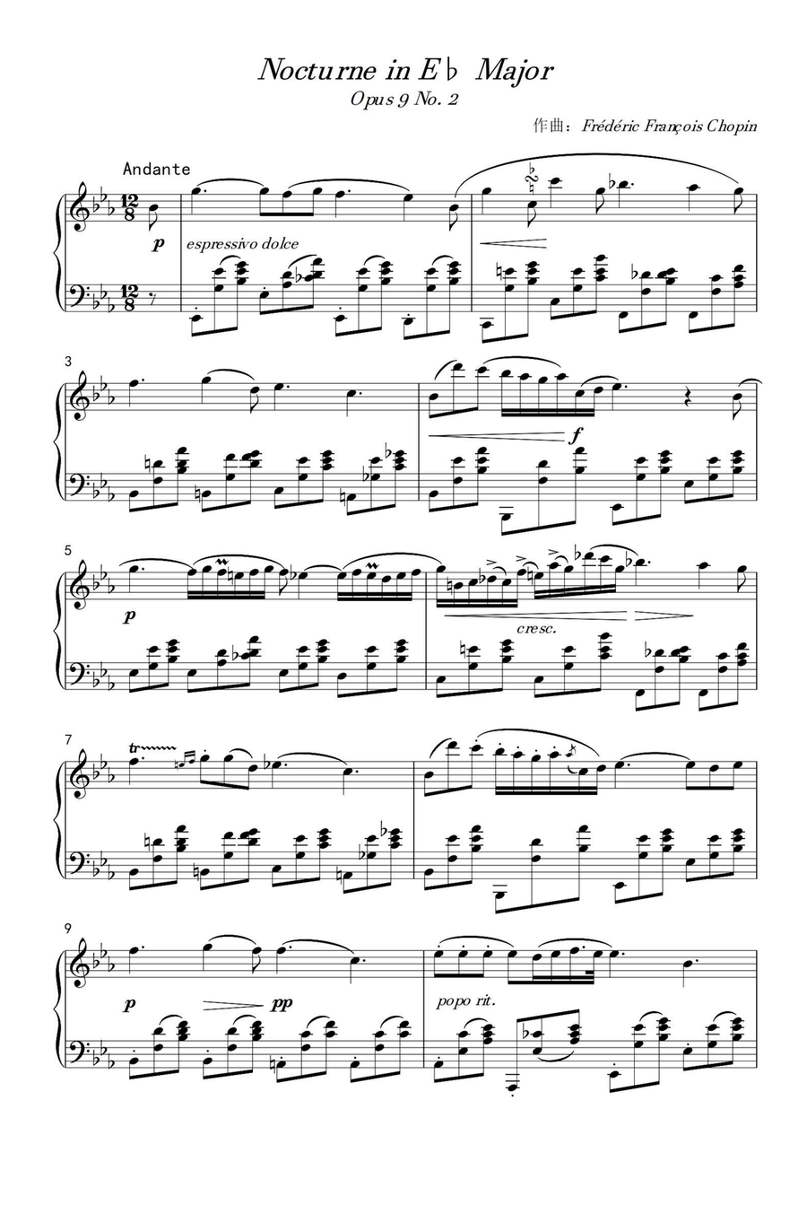 Nocturnes OP.9. NO.2 - Fryderyk Franciszek Chopin Piano Solo scores gallery preview page 1