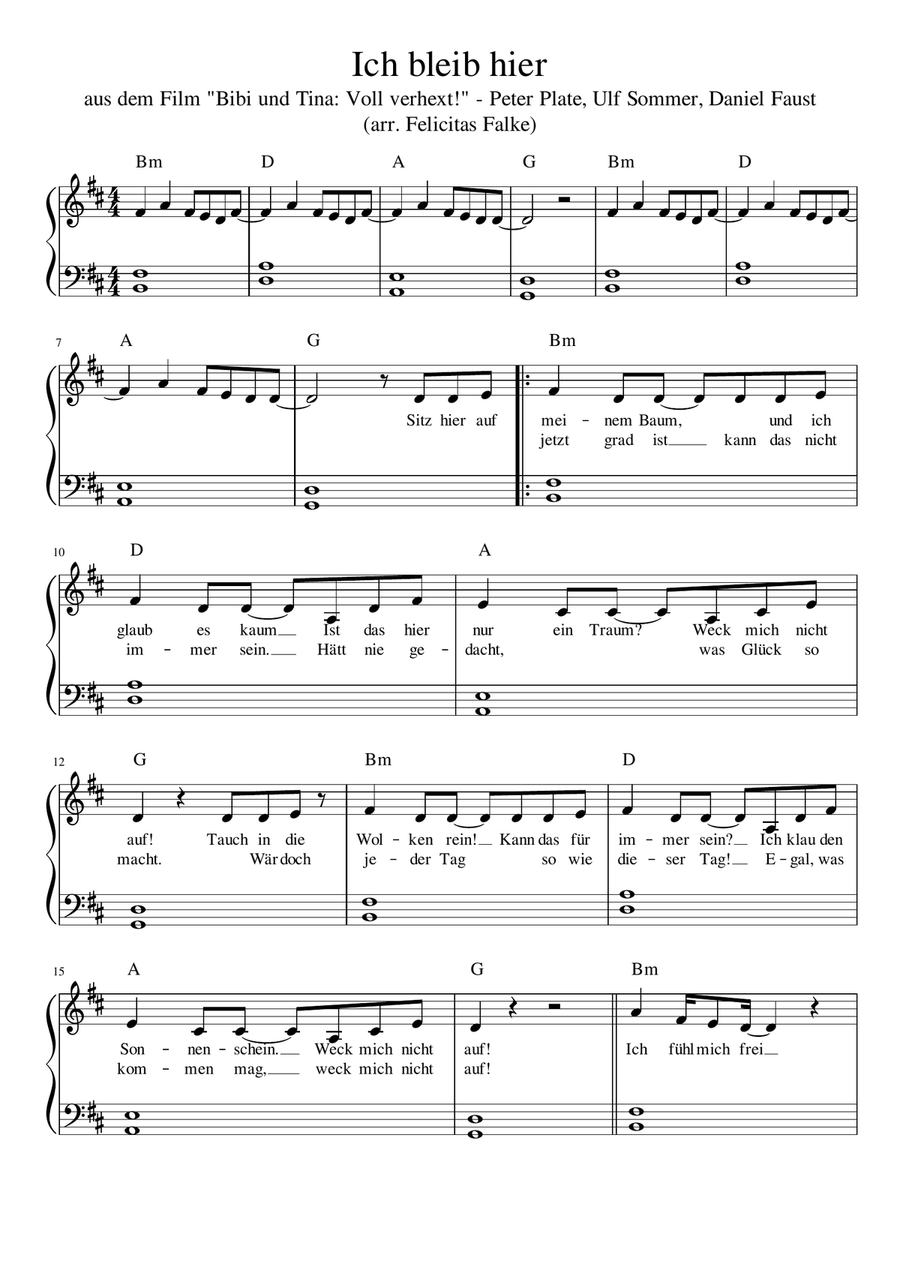 Ich Bleib Hier Easy Piano scores gallery preview page 1