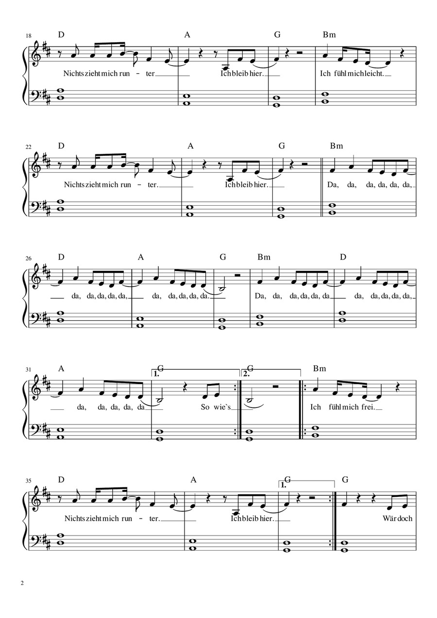 Ich Bleib Hier Easy Piano scores gallery preview page 2
