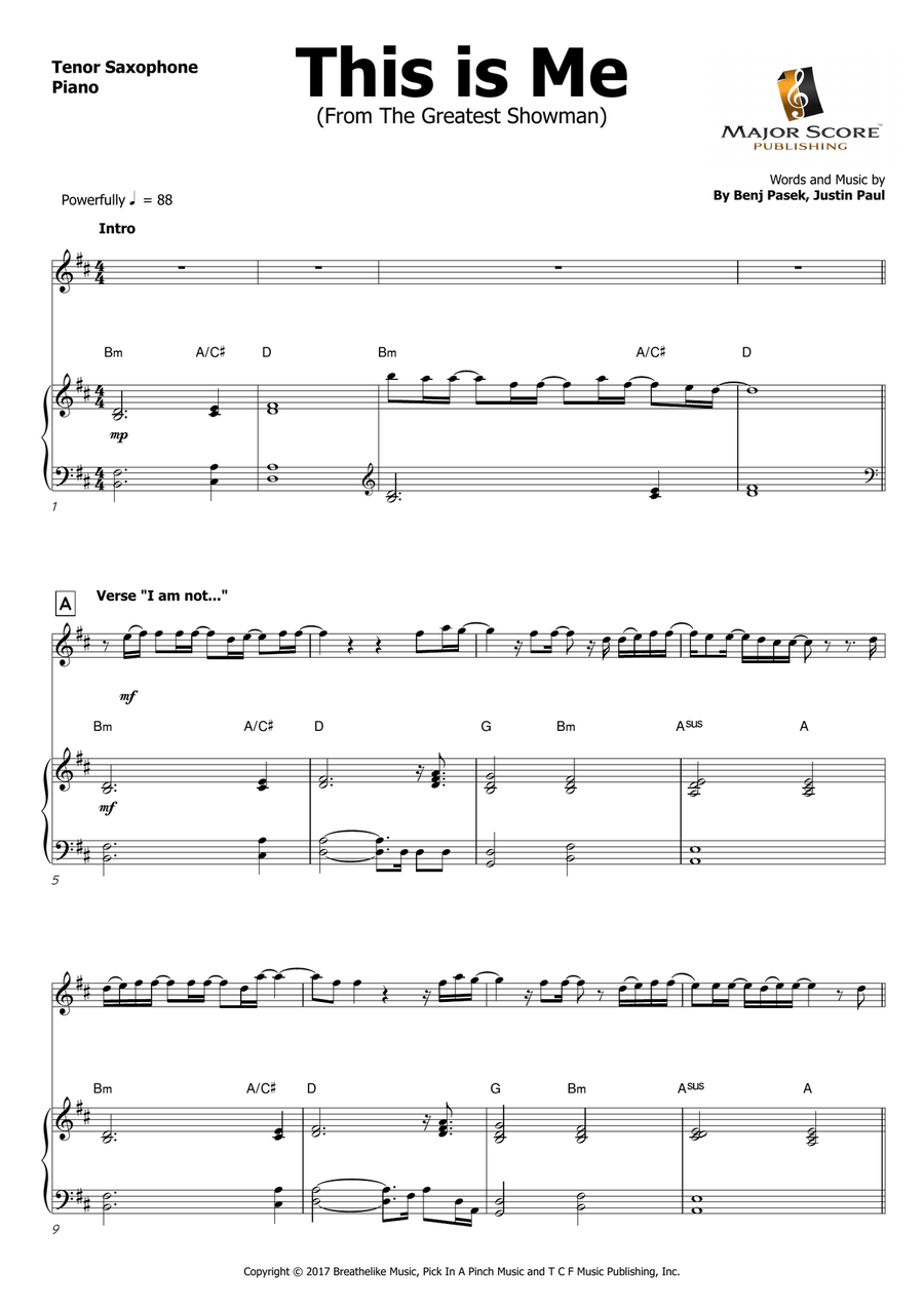 This Is Me Tenor Saxophone scores gallery preview page 2