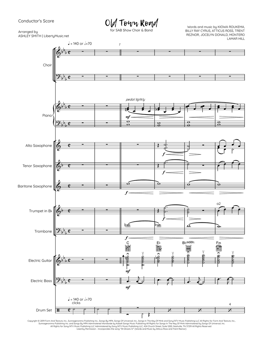 Old Town Road (Remix) Old Town Road (Remix) 3-Part scores gallery preview page 1