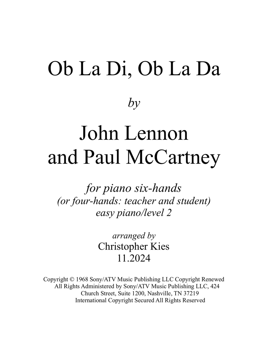 Ob-La-Di, Ob-La-Da Piano Method scores gallery preview page 1