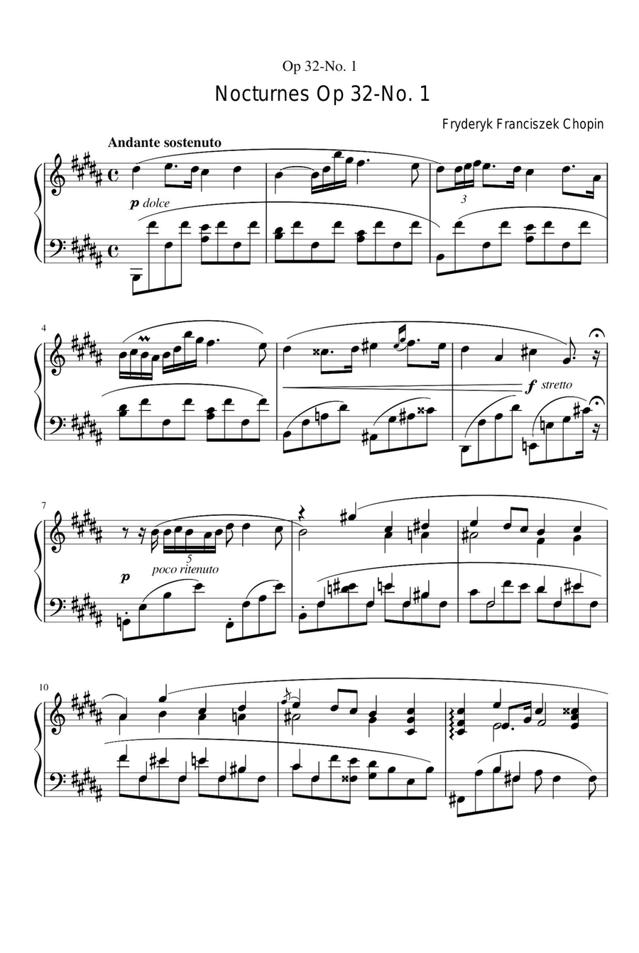 Nocturnes Op 32-No. 1 - Fryderyk Franciszek Chopin Piano Solo scores gallery preview page 1