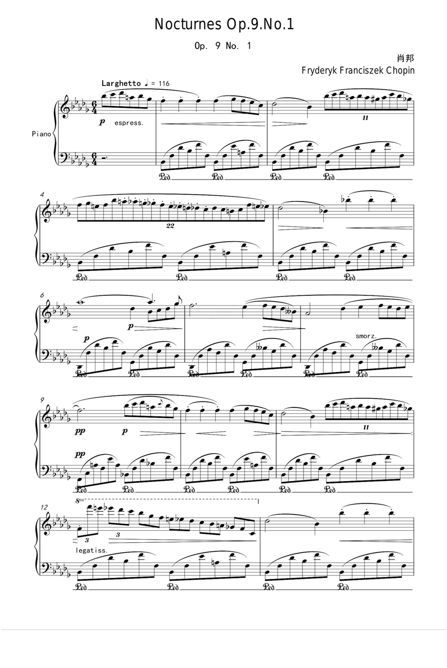 Nocturnes Op.9.No.1 - Fryderyk Franciszek Chopin Piano Solo scores gallery preview page 1