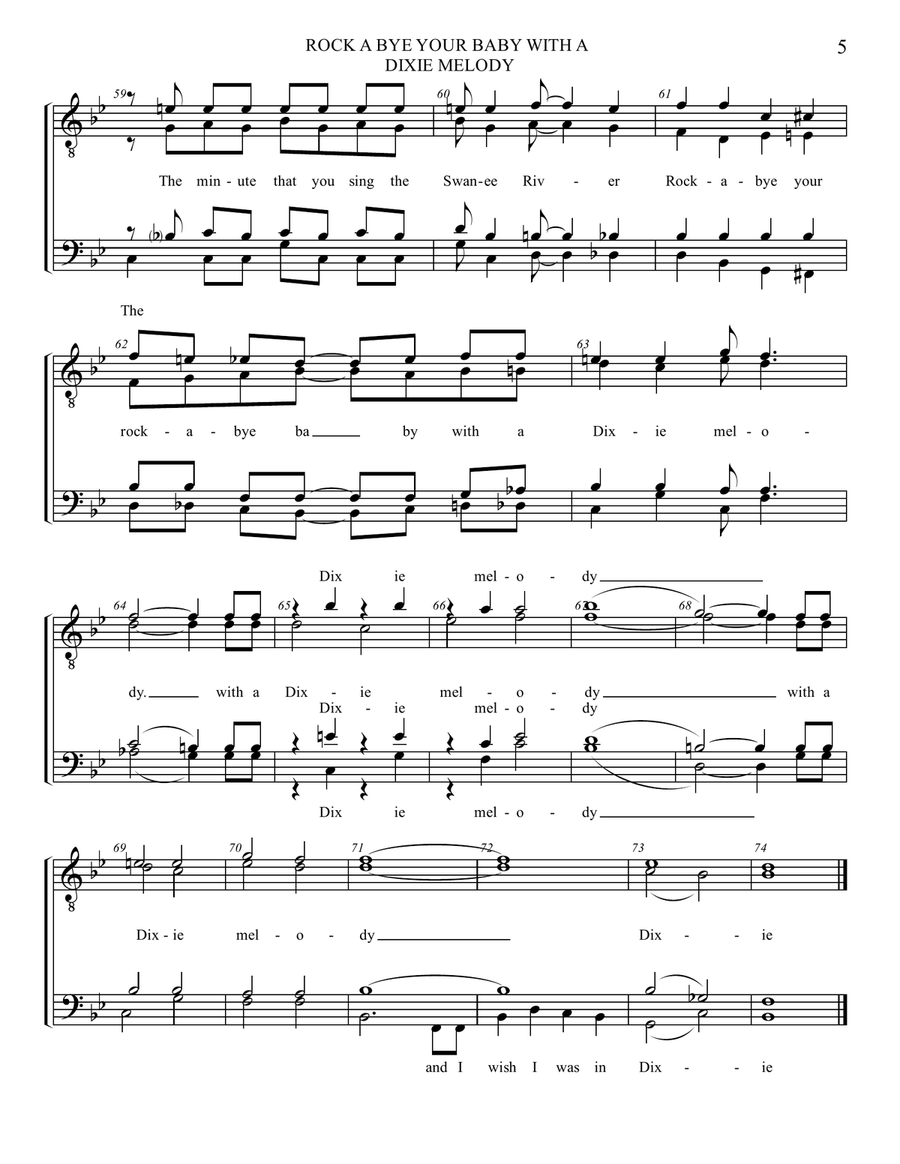 Rock A Bye Your Baby With A Dixie Melody TTBB scores gallery preview page 6