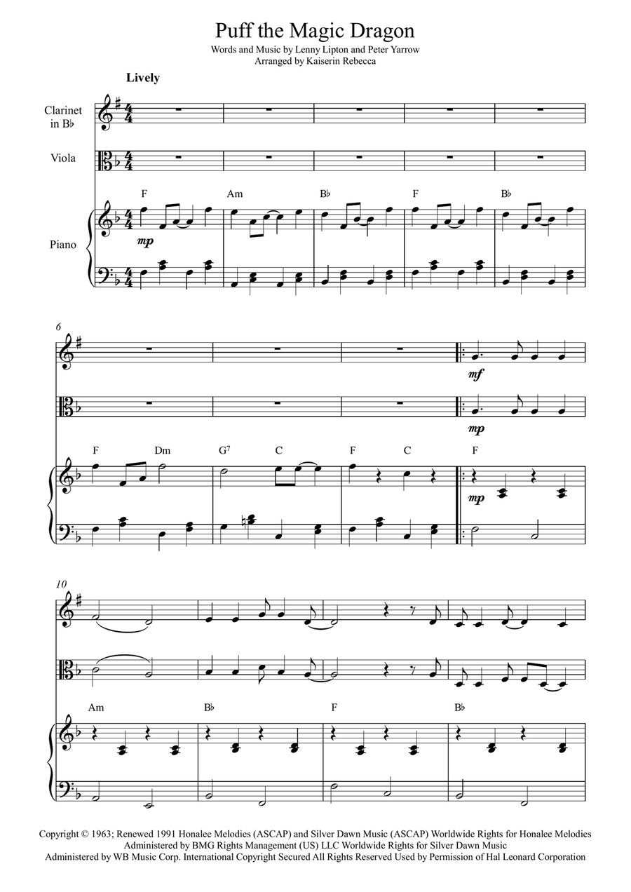Puff The Magic Dragon Puff The Magic Dragon B-Flat Clarinet scores gallery preview page 1