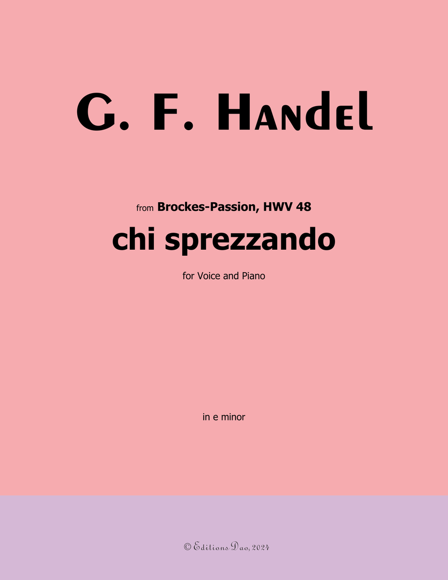 Chi sprezzando, by Handel, in e minor Piano, Vocal scores gallery preview page 1