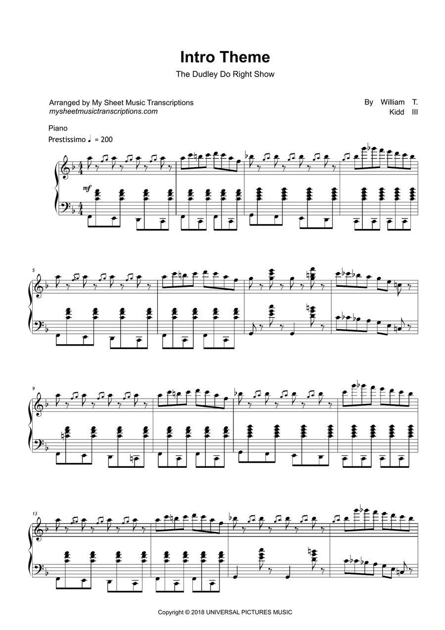 Dudley Do Right, Main Show Ride Piano Solo scores gallery preview page 1
