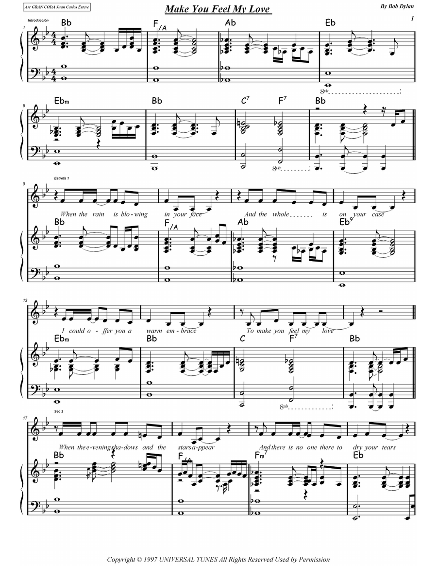 Make You Feel My Love Make You Feel My Love Piano, Vocal scores gallery preview page 1