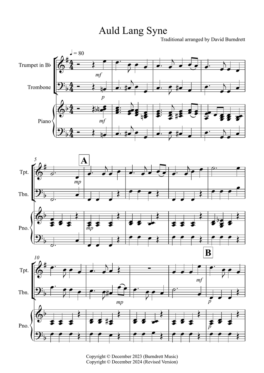Auld Lang Syne for Trumpet and Trombone Duet Brass Duet scores gallery preview page 1