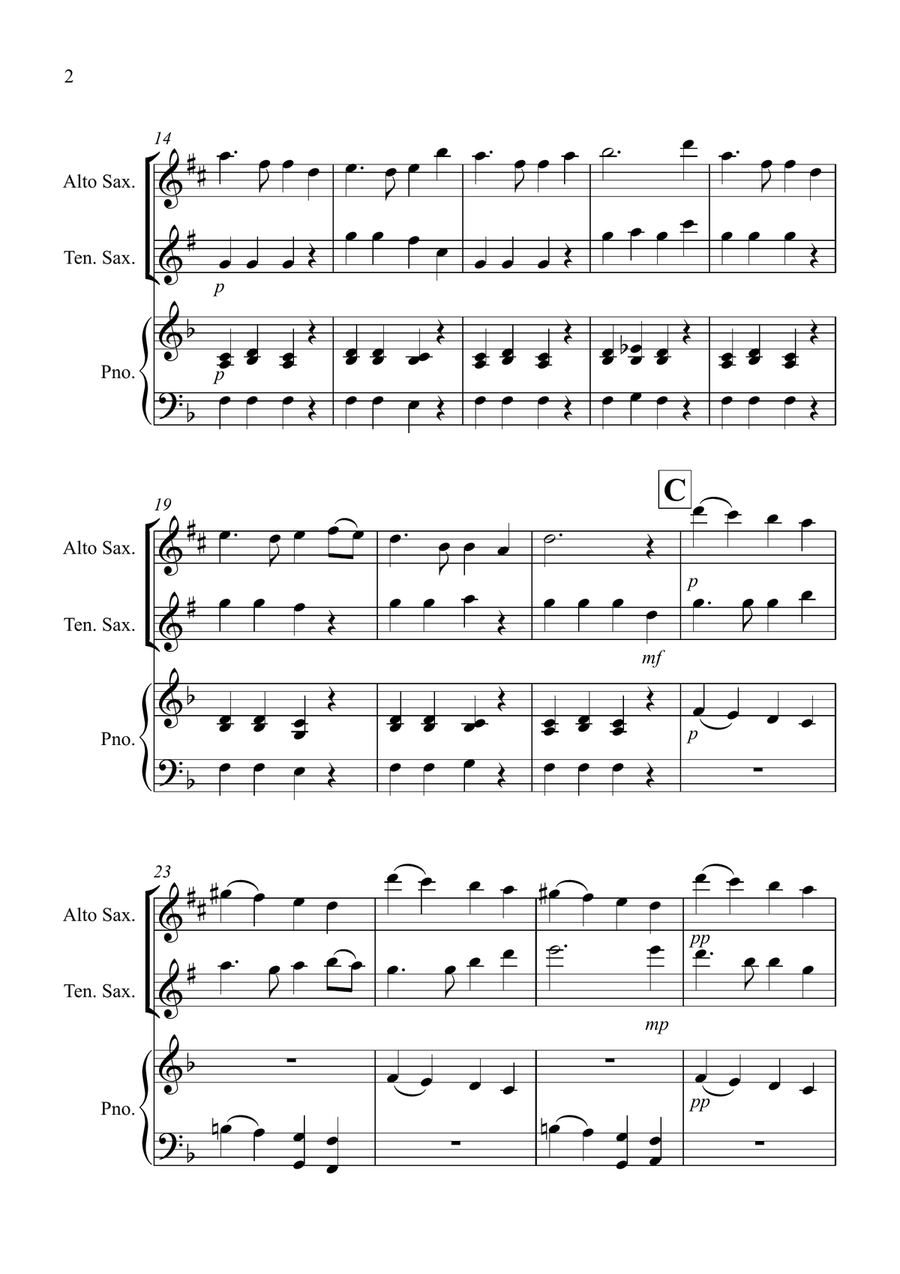 Auld Lang Syne for Alto and Tenor Saxophone Duet Woodwind Duet scores gallery preview page 2