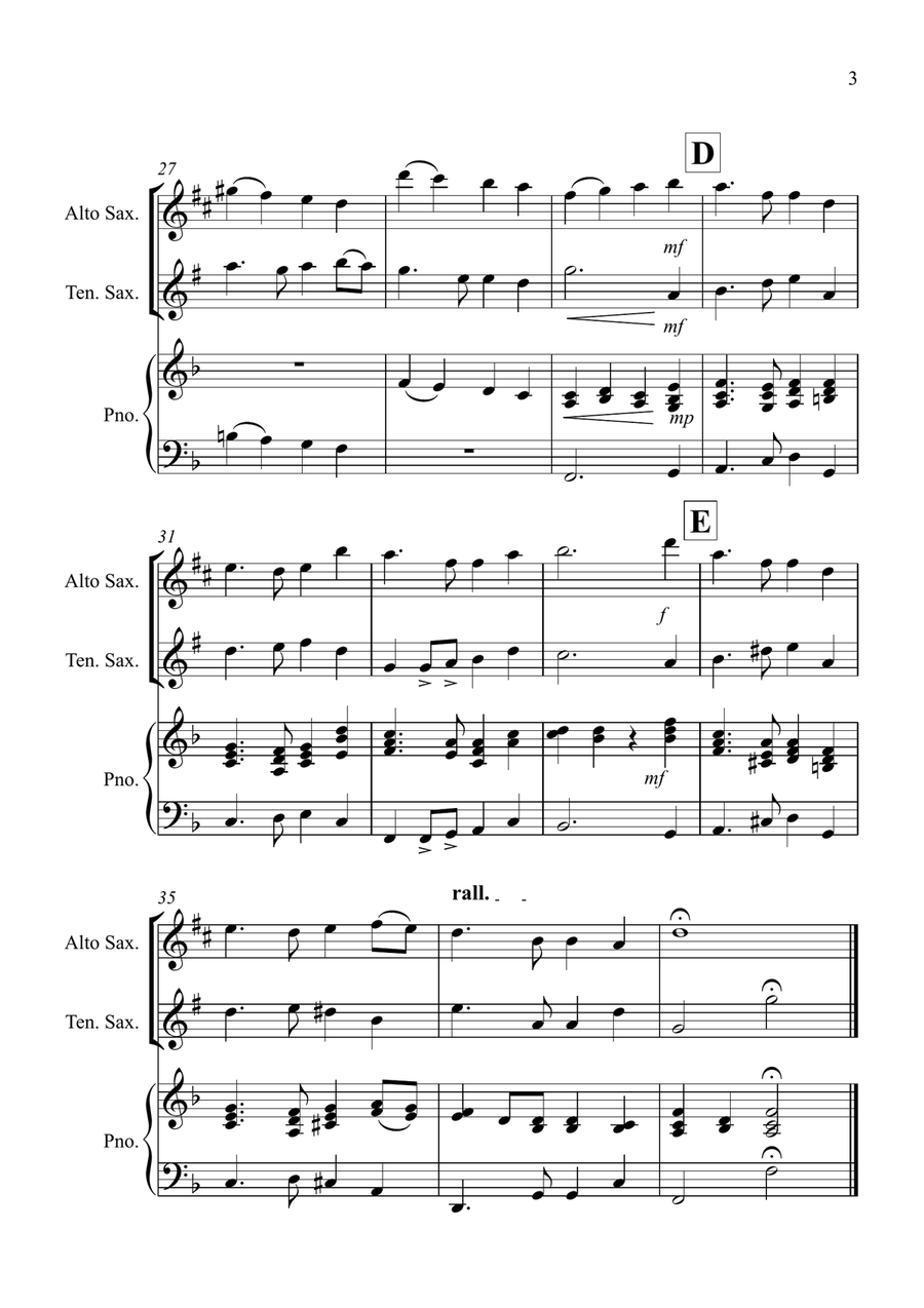 Auld Lang Syne for Alto and Tenor Saxophone Duet Woodwind Duet scores gallery preview page 3