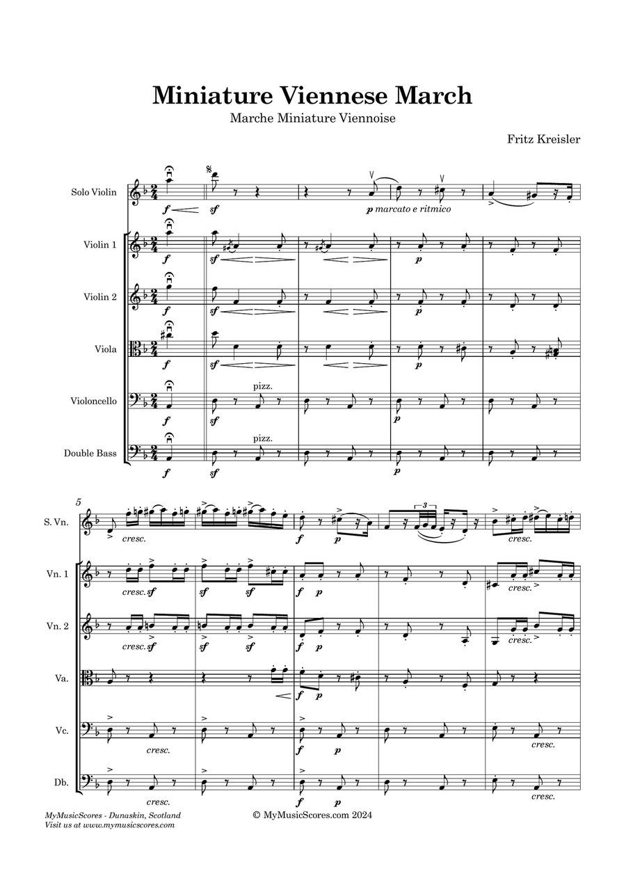 Kreisler Miniature Viennese March for Violin and String Orchestra String Orchestra scores gallery preview page 2