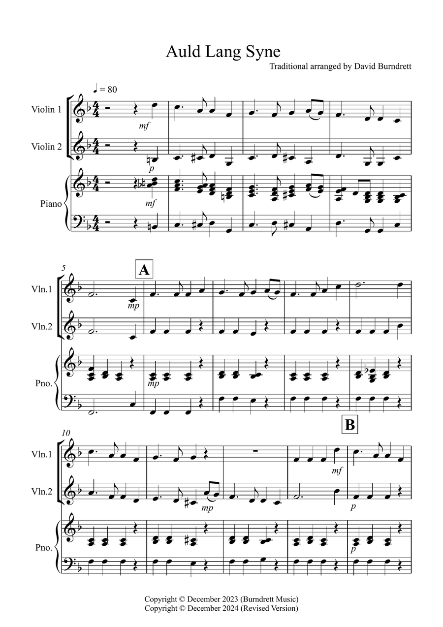 Auld Lang Syne for Violin Duet String Duet scores gallery preview page 1