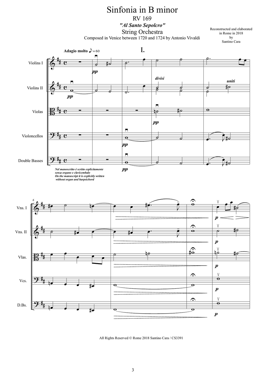 Vivaldi - Sinfonia in B minor (Al Santo Sepolcro) RV 169 for Strings Orchestra String Orchestra scores gallery preview page 3