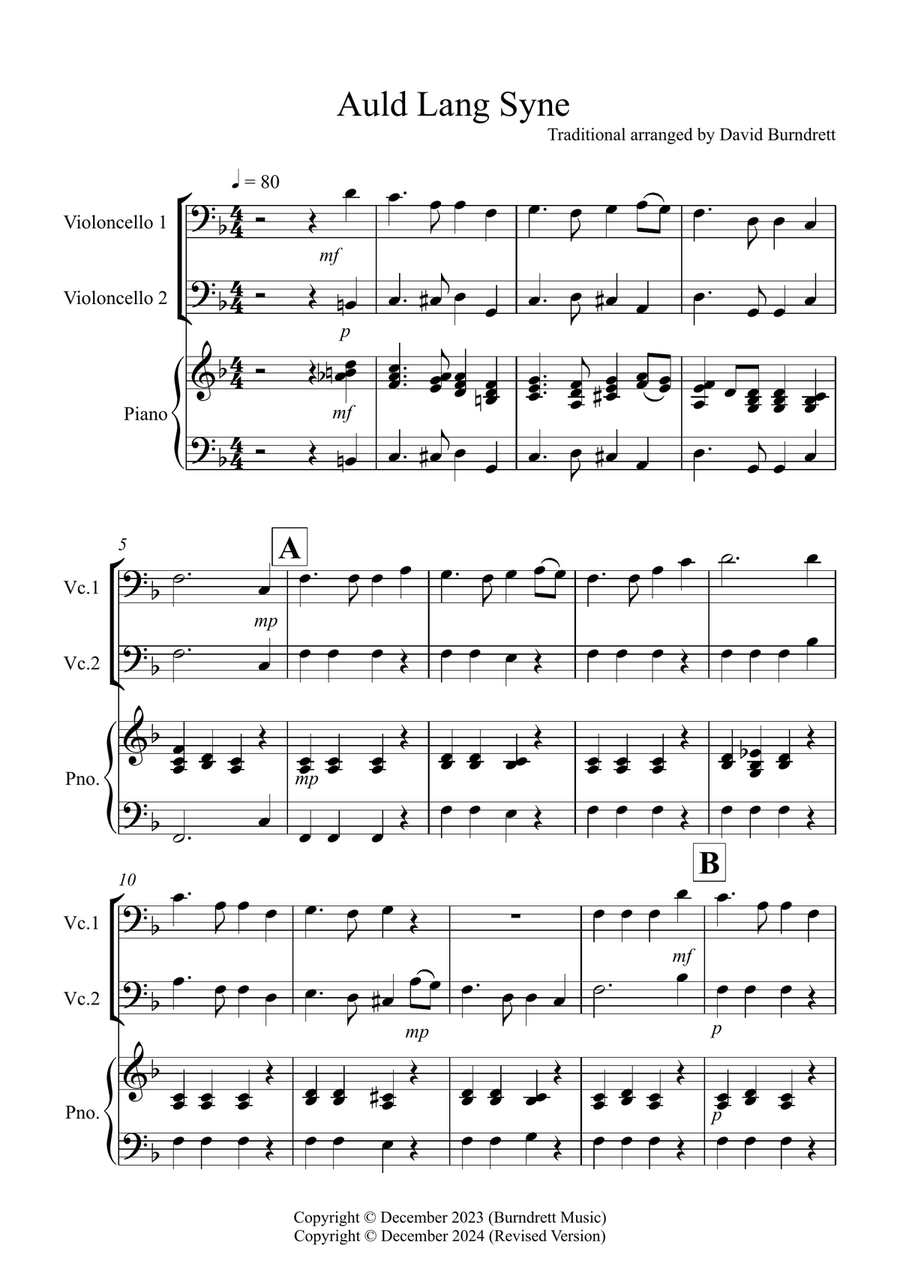 Auld Lang Syne for Cello Duet String Duet scores gallery preview page 1