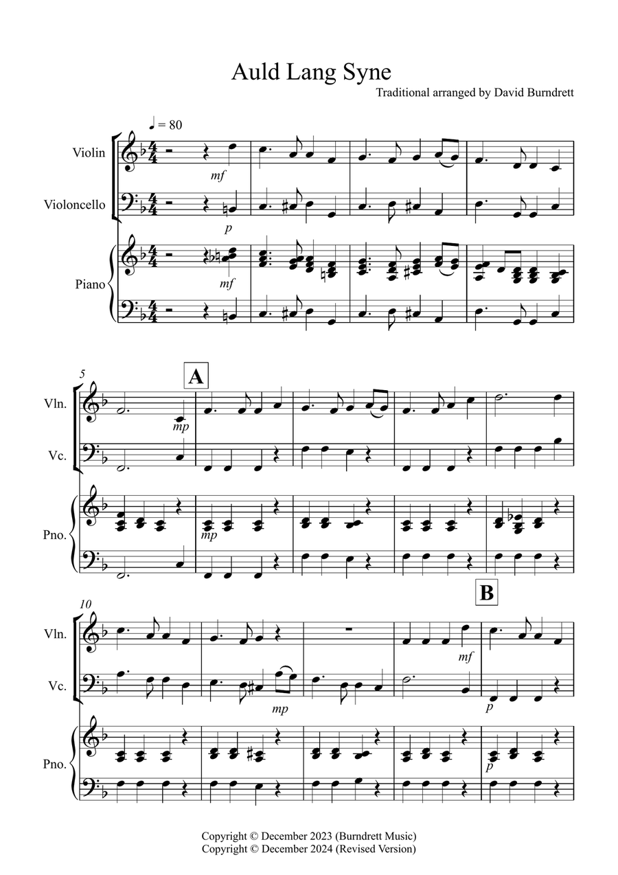 Auld Lang Syne for Violin and Cello Duet String Duet scores gallery preview page 1