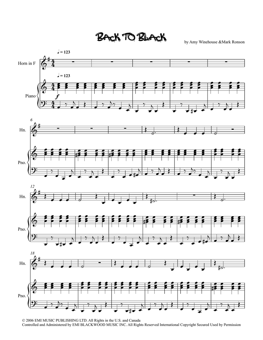 Back To Black Back To Black Piano scores gallery preview page 1