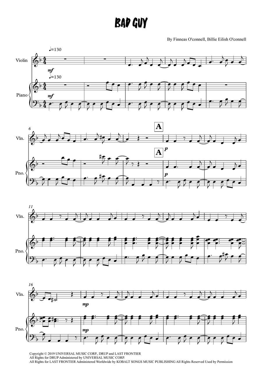 Bad Guy Bad Guy Violin Solo scores gallery preview page 1
