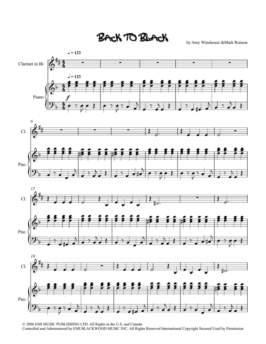 Back To Black Back To Black Clarinet Solo scores gallery preview page 1