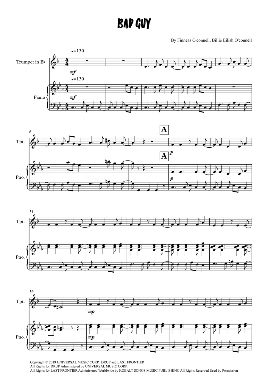Bad Guy Bad Guy Trumpet Solo scores gallery preview page 1