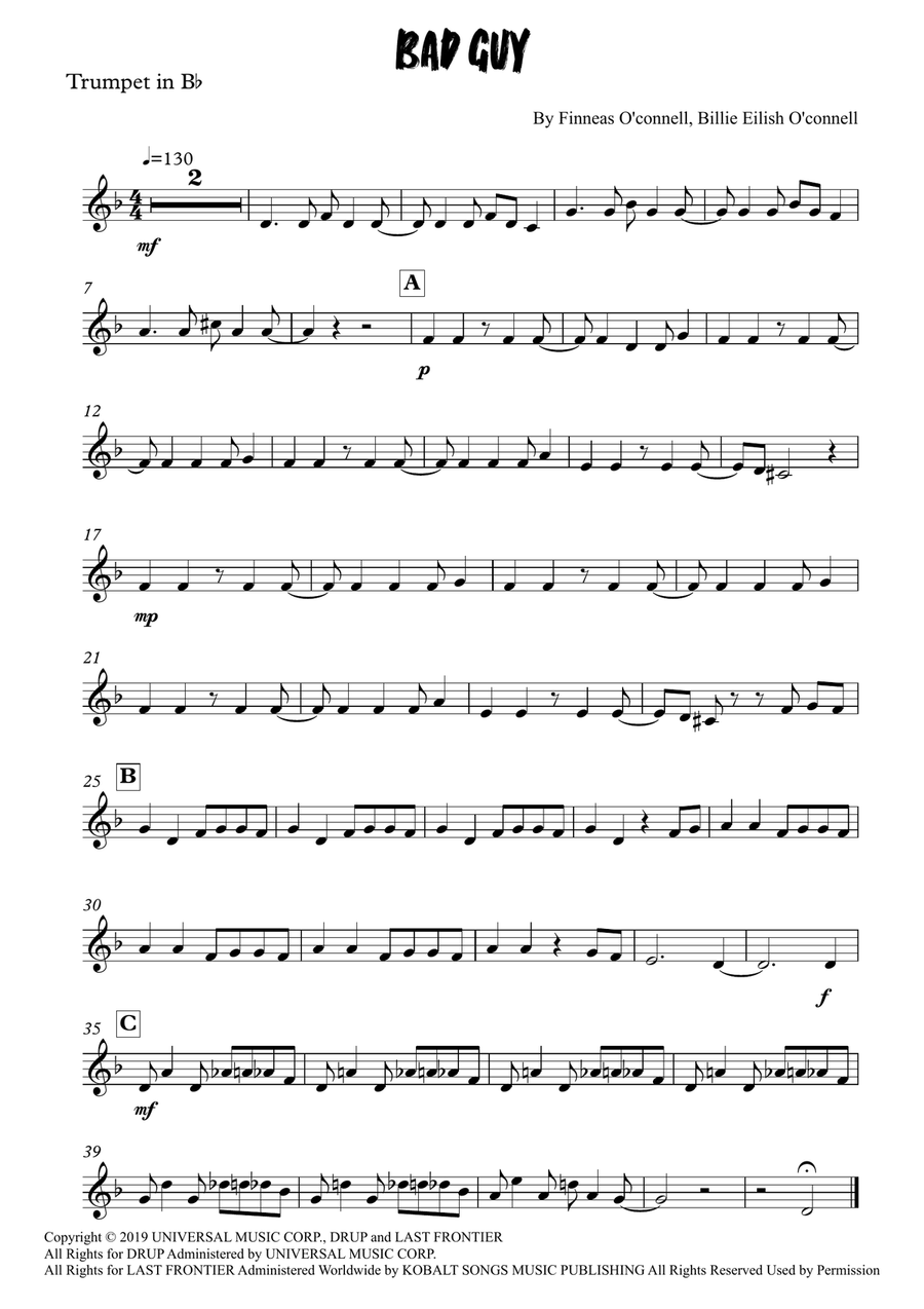 Bad Guy Bad Guy Trumpet Solo scores gallery preview page 3