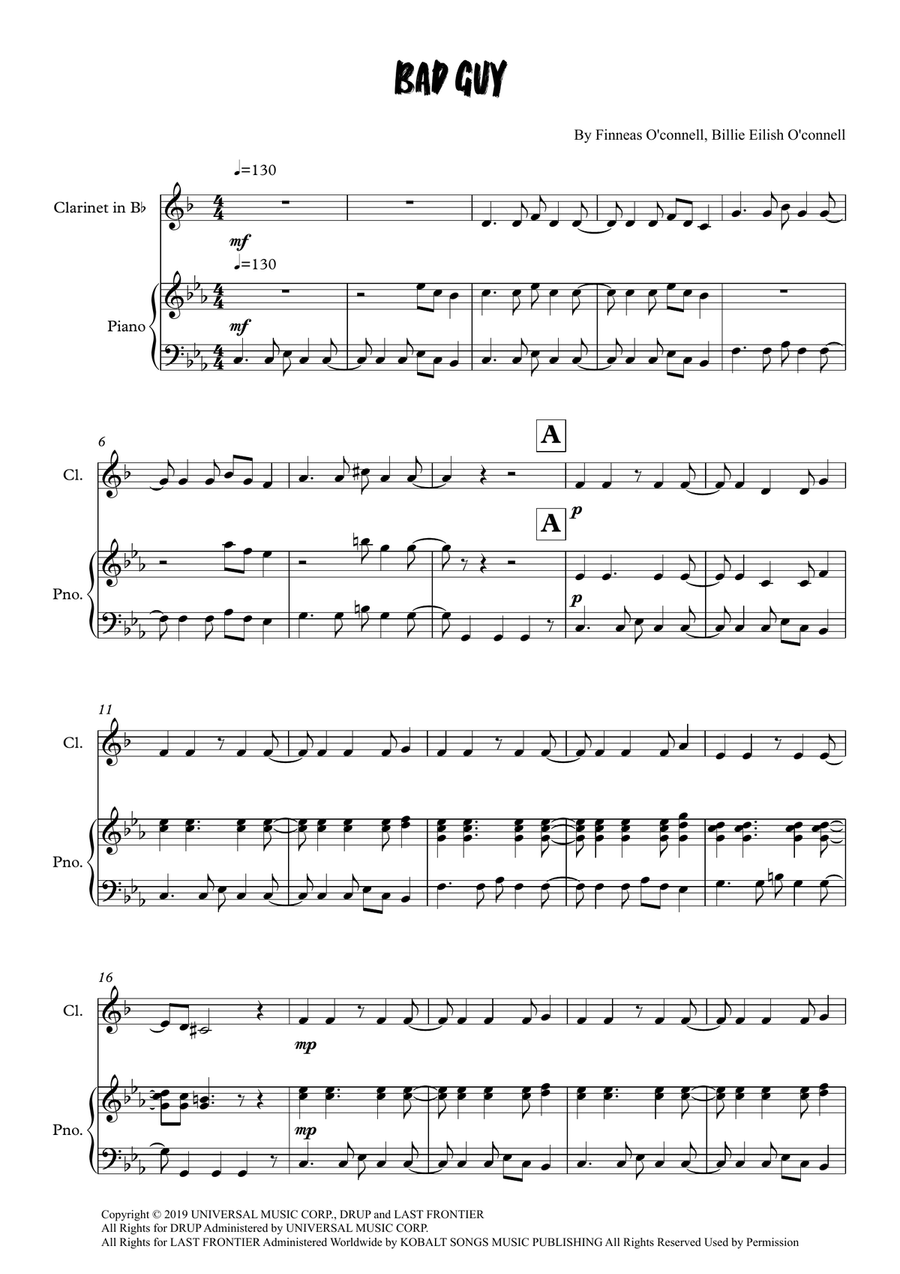Bad Guy Bad Guy Clarinet Solo scores gallery preview page 1