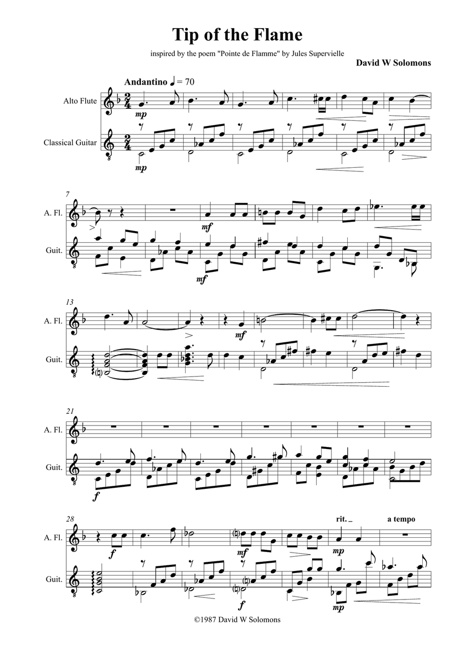 Tip of the flame for alto flute and guitar Flute scores gallery preview page 1
