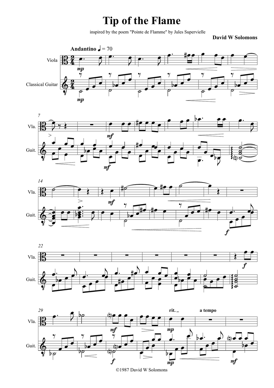 Tip of the flame for viola and guitar String Duet scores gallery preview page 1