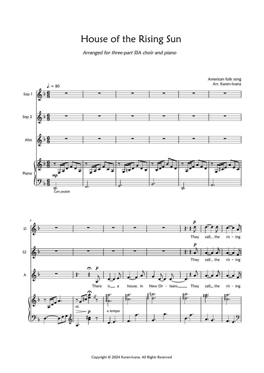 House of the Rising Sun House of the Rising Sun SSA scores gallery preview page 1