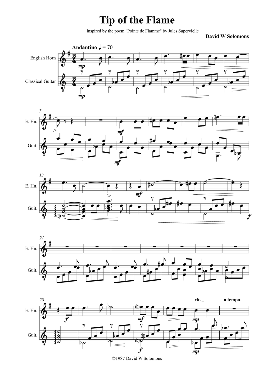 Tip of the flame for cor anglais and guitar English Horn scores gallery preview page 1