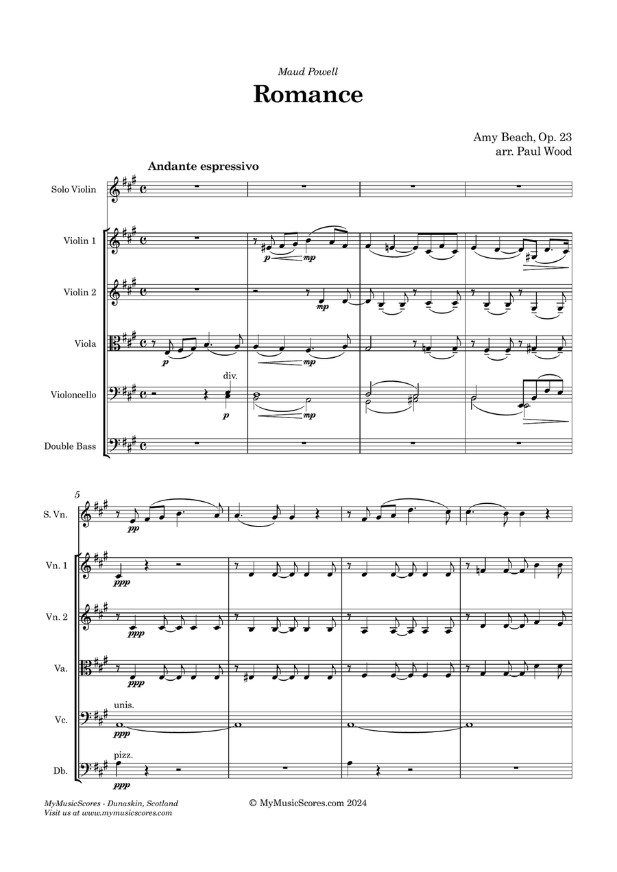 Beach Romance Op 23 for Violin and String Orchestra String Orchestra scores gallery preview page 2