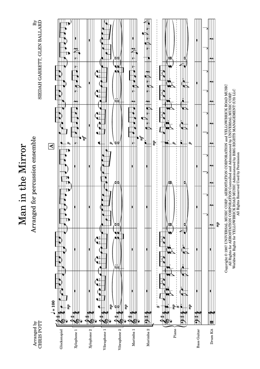 Man In The Mirror Percussion Ensemble scores gallery preview page 1