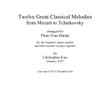 Twelve Great Classical Melodies from Mozart to Tchaikovsky, arranged for piano four-hands
