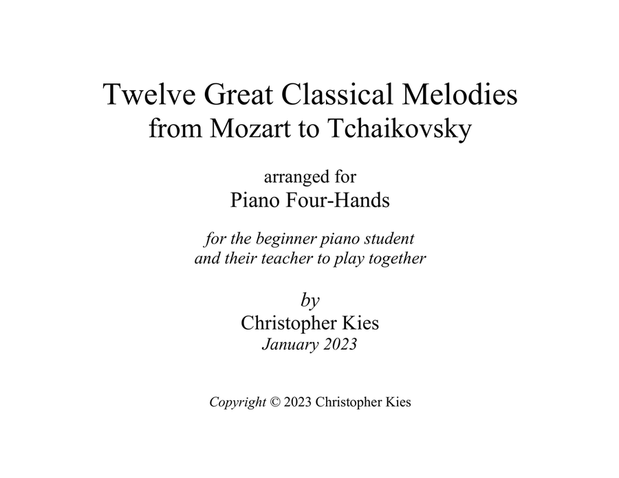 Twelve Great Classical Melodies from Mozart to Tchaikovsky, arranged for piano four-hands Piano Method scores gallery preview page 1