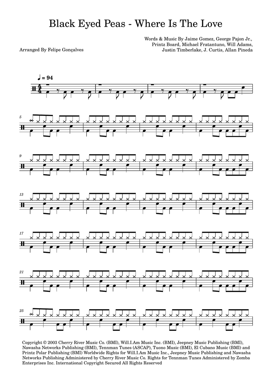 Where Is The Love Where Is The Love Drum Set scores gallery preview page 1