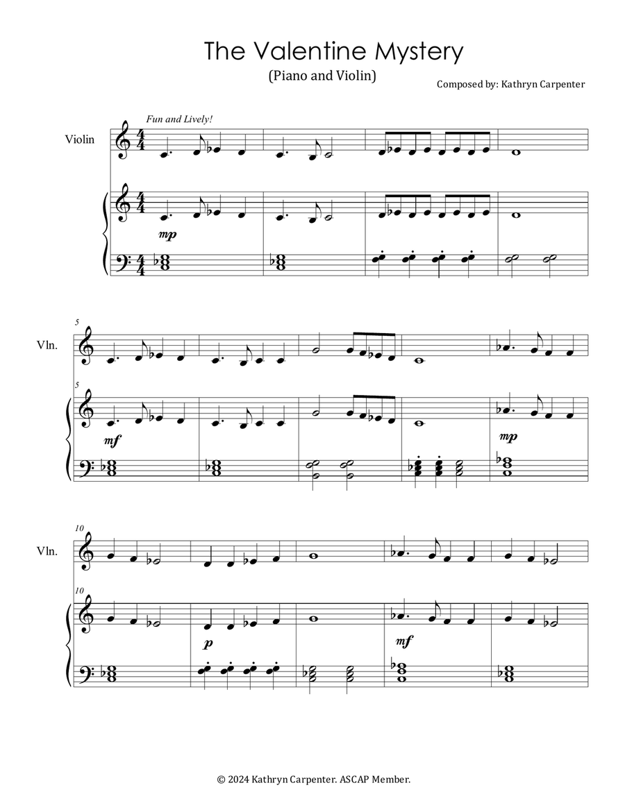The Valentine Mystery (Piano and Violin) Violin Solo scores gallery preview page 1
