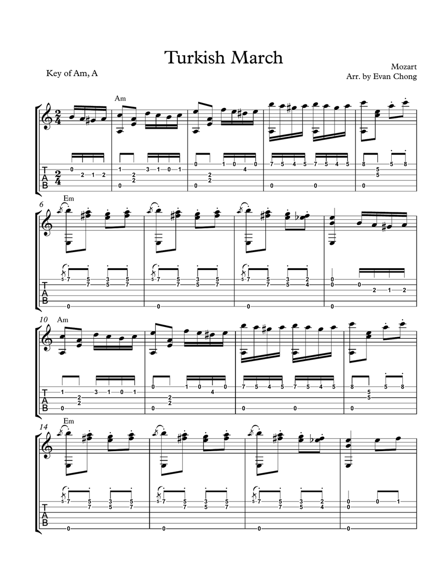 Turkish March (Fingerstyle Guitar) Acoustic Guitar scores gallery preview page 1