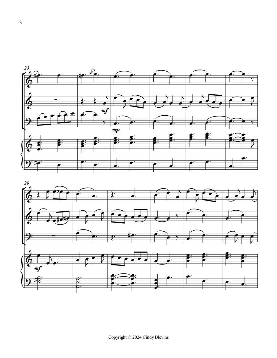 It Came Upon the Midnight Clear, for Two Violins, Cello and Piano Piano Quartet scores gallery preview page 4