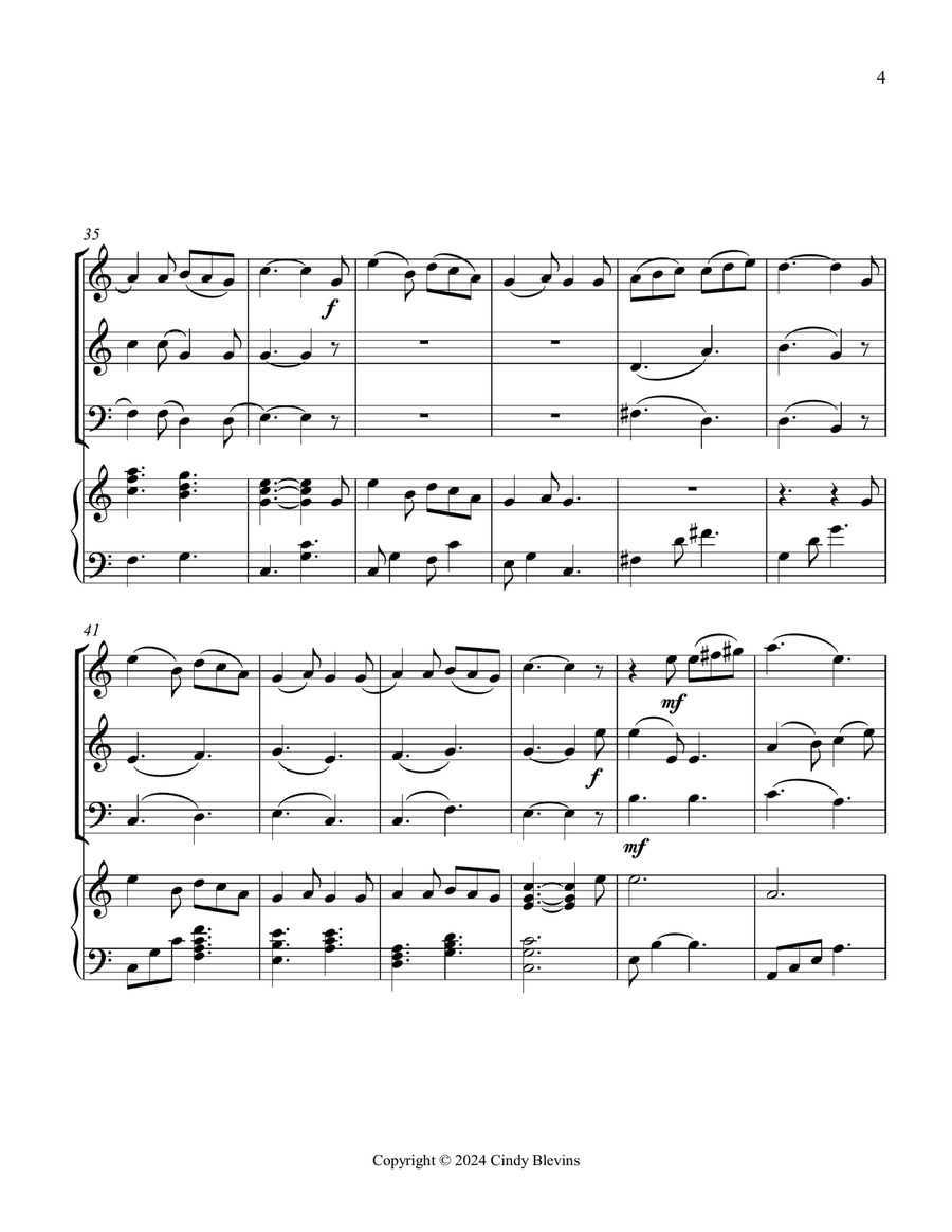 It Came Upon the Midnight Clear, for Two Violins, Cello and Piano Piano Quartet scores gallery preview page 5