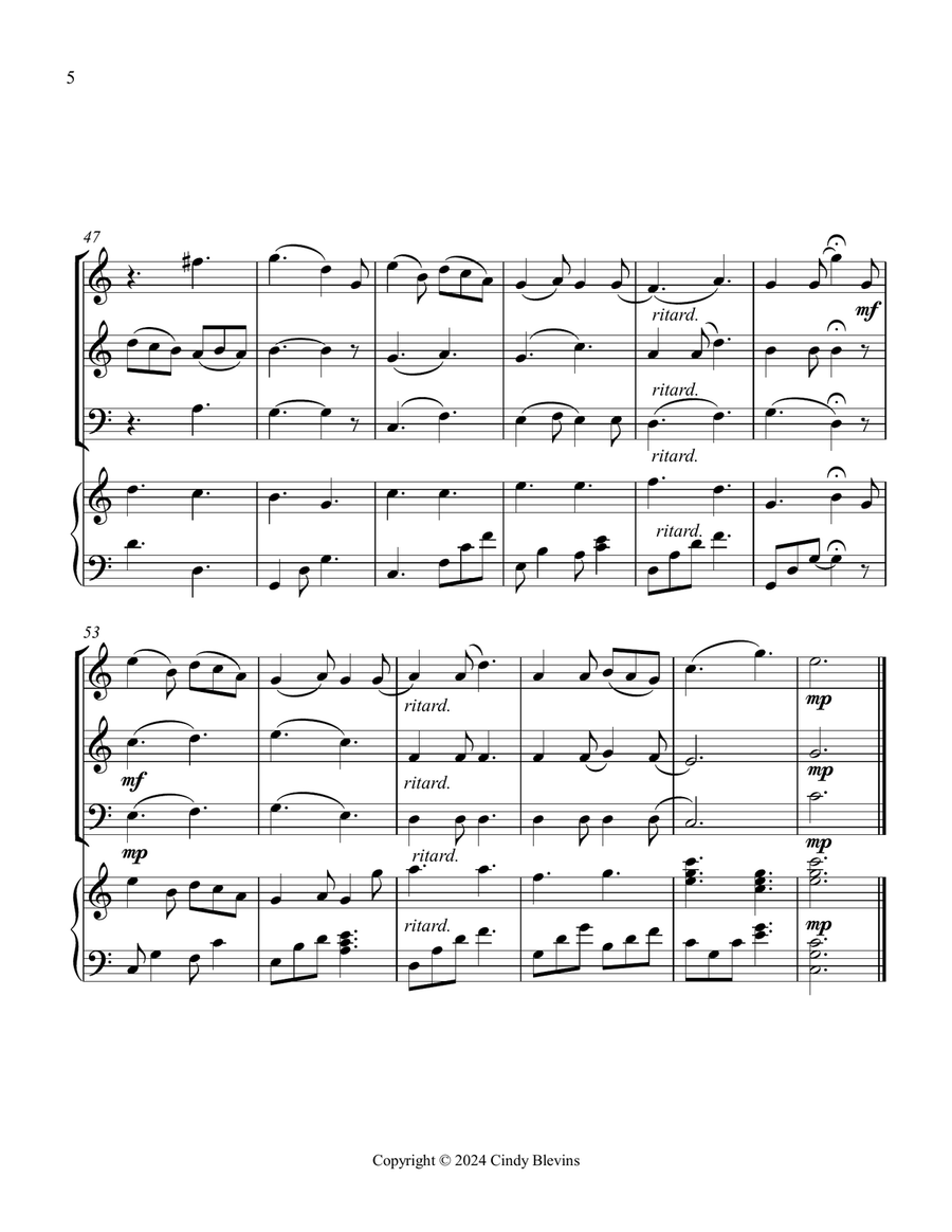 It Came Upon the Midnight Clear, for Two Violins, Cello and Piano Piano Quartet scores gallery preview page 6
