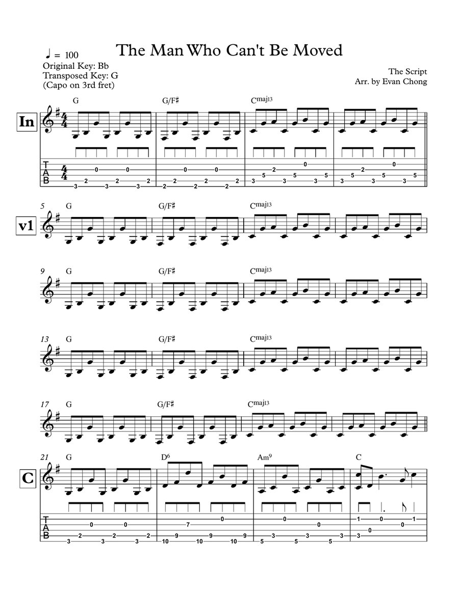 The Man Who Can't Be Moved Acoustic Guitar scores gallery preview page 1