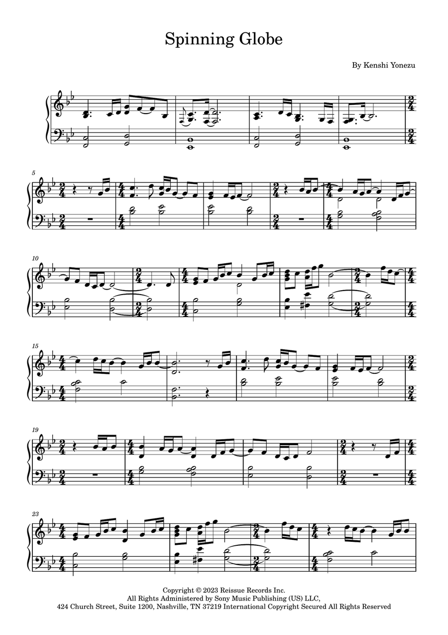 Spinning Globe Easy Piano scores gallery preview page 1