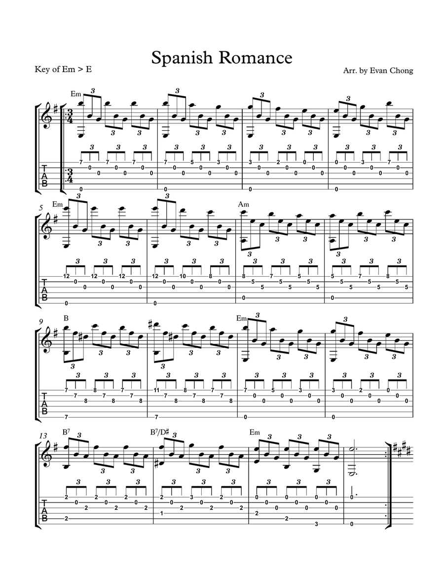 Spanish Romance (Fingerstyle Guitar) Acoustic Guitar scores gallery preview page 1