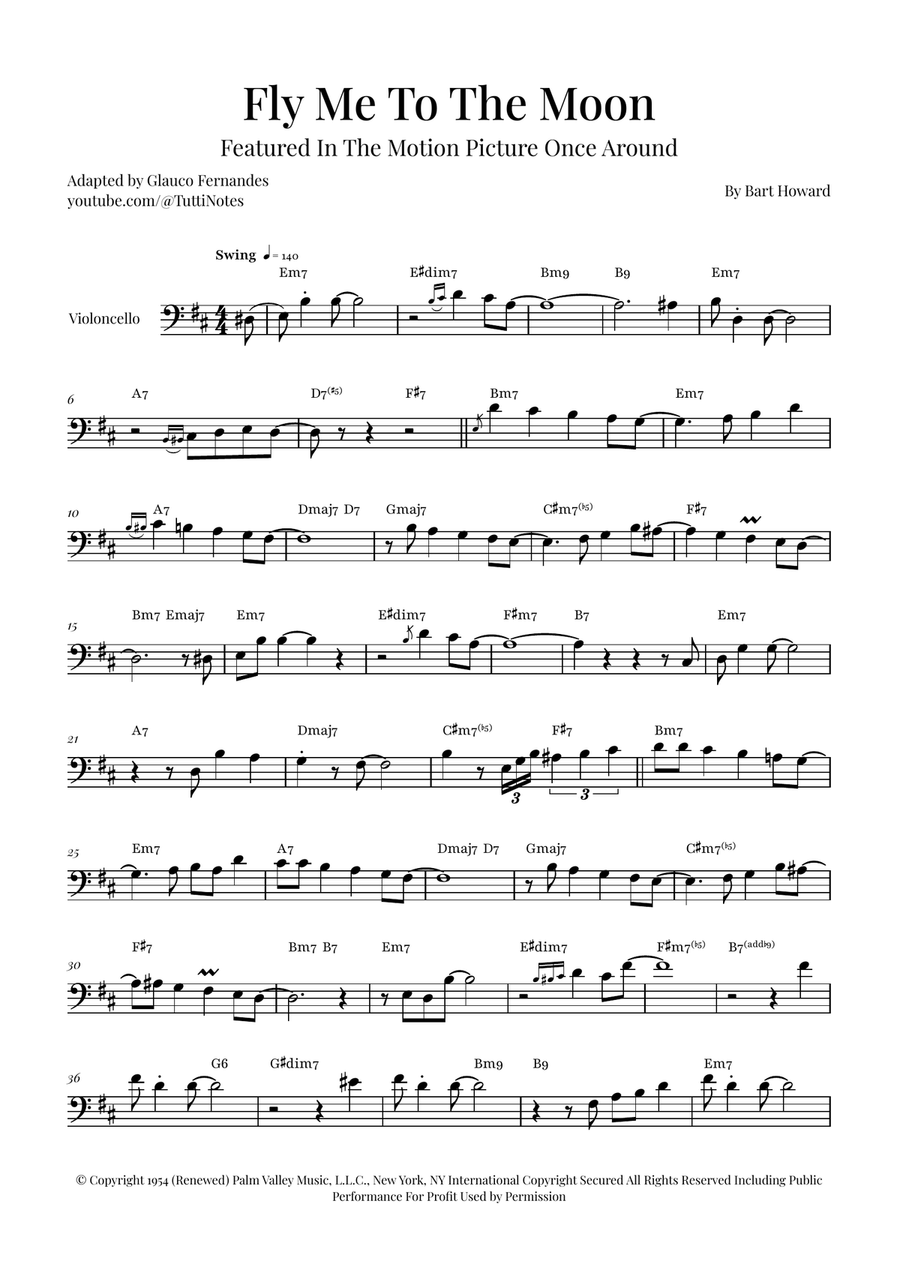 Fly Me To The Moon (In Other Words) Cello Solo scores gallery preview page 1