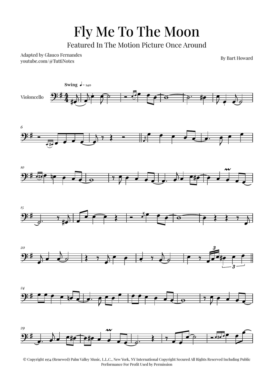Fly Me To The Moon (In Other Words) Cello Solo scores gallery preview page 1