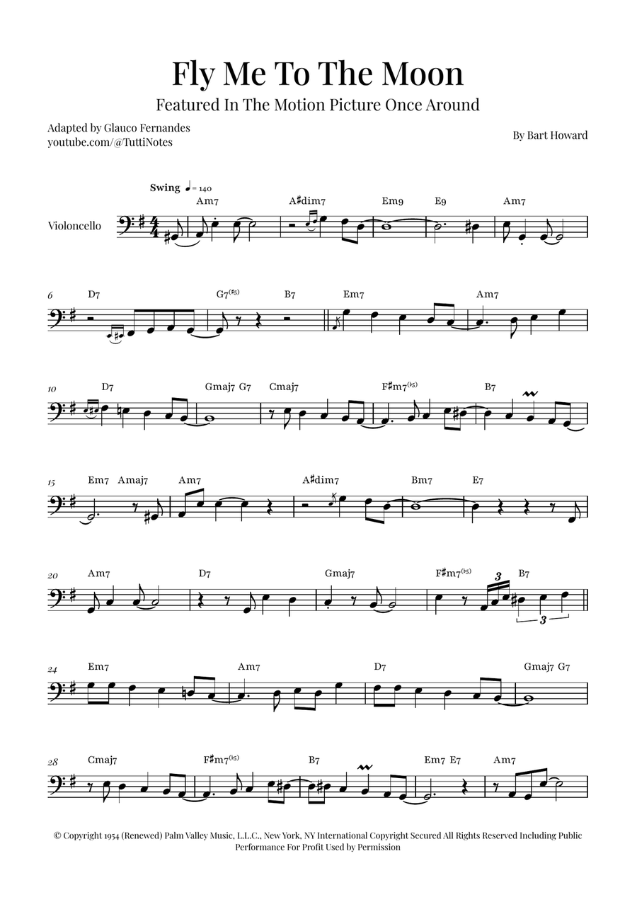 Fly Me To The Moon (In Other Words) Cello Solo scores gallery preview page 1