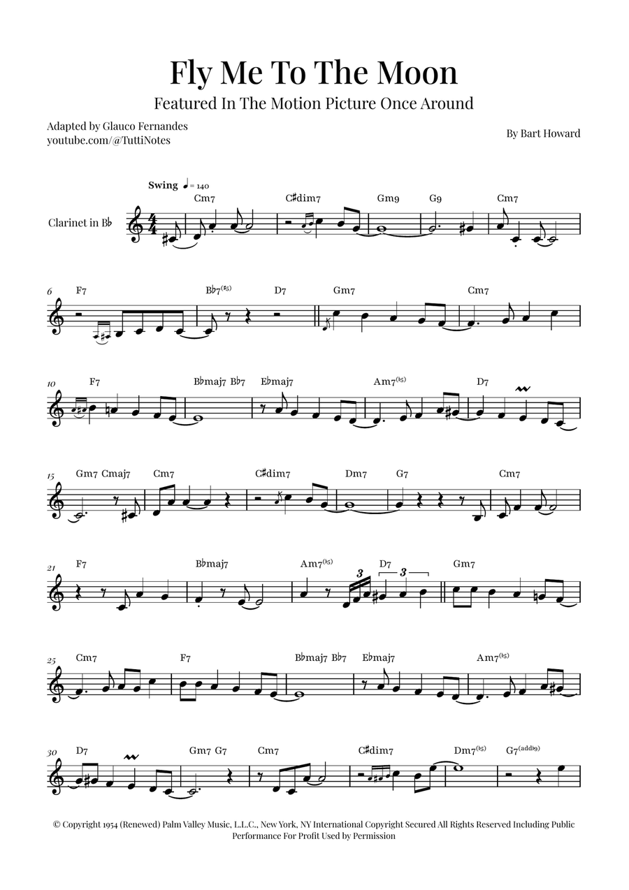 Fly Me To The Moon (In Other Words) B-Flat Clarinet scores gallery preview page 1