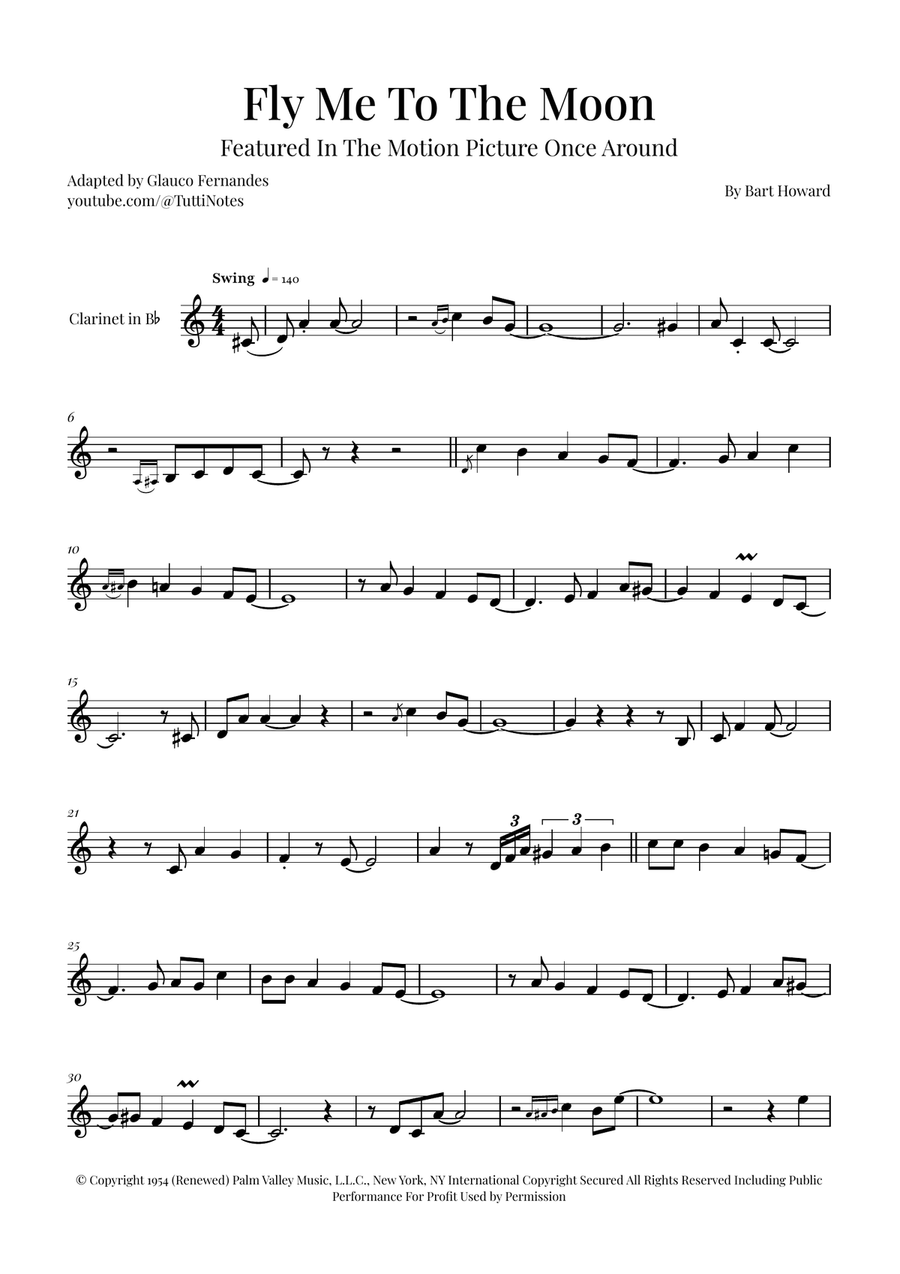 Fly Me To The Moon (In Other Words) B-Flat Clarinet scores gallery preview page 1