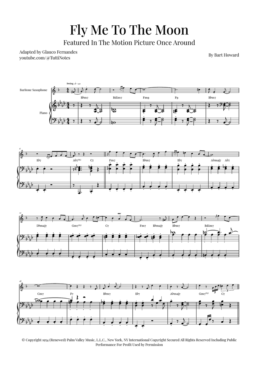 Fly Me To The Moon (In Other Words) Baritone Saxophone scores gallery preview page 1